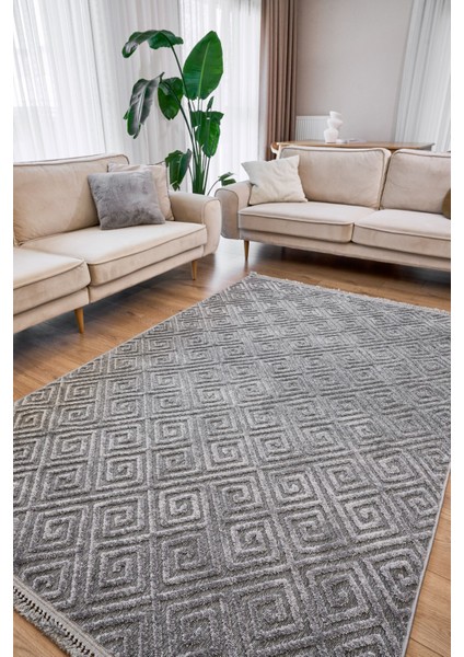 Gri Geometrik Etnik Modern Desenli Hav Vermeyen Leke Tutmayan Kolay Temizlenen Yumuşak Makine Salon Yolluk Mutfak Halı fiyatları