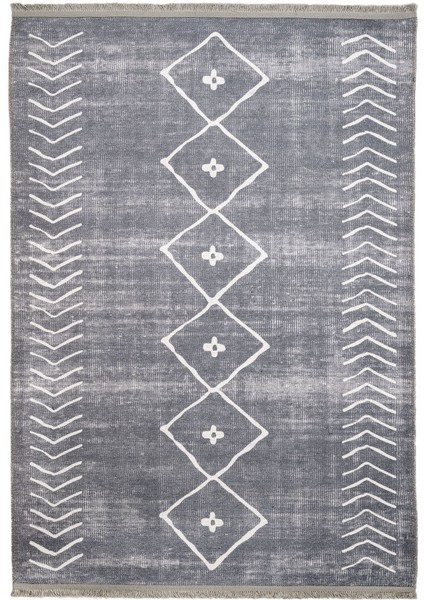 Roosendaal Geometrik Gri Polyester Dikdörtgen Modern Desenli Pamuk Makinada Yıkanabilir Hav Toz Vermez Leke Tutmayan Kaymaz Taban Dijital Makine Baskı Salon Yolluk Mutfak Halı
