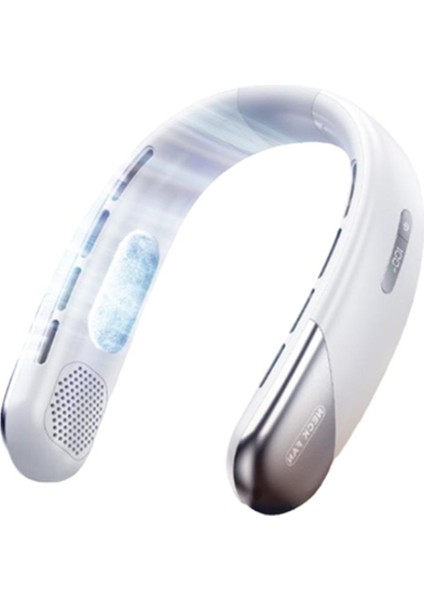 Sessiz Taşınabilir USB Boyun Fanı 6000MAH Kanatsız Soğutma Boyun Fanı LED Dijital Ekran 5. Vites Rüzgar Elektrikli Fanlar Beyaz (Yurt Dışından)