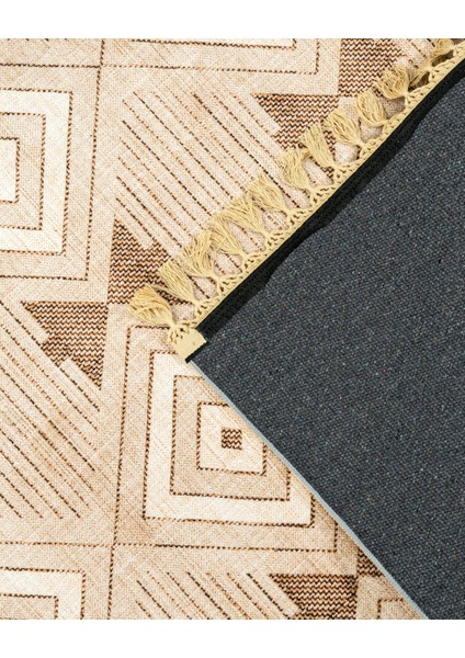 Pratyusha Bej Geometrik Etnik Modern Desenli Kadife Makinada Yıkanabilir Hav Toz Vermez Leke Tutmayan Kaymaz Taban Dijital Makine Baskı Salon Yolluk Mutfak Halı fırsatları