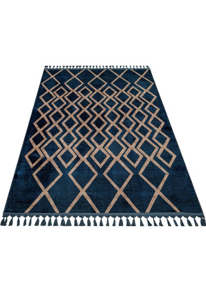 Praveen Lacivert Geometrik Etnik Modern Desenli Bambu Makinada Yıkanabilir Hav Toz Vermez Leke Tutmayan Kaymaz Taban Dijital Makine Baskı Salon Yolluk Mutfak Halı fiyatları