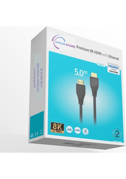 8K@60Hz HDMI 2.1 Ethernet 48Gbps. Veri Aktarım - eARC - 3D Ready Destekli Altın Kaplama 5 Metre HDMI Kablo indirimleri