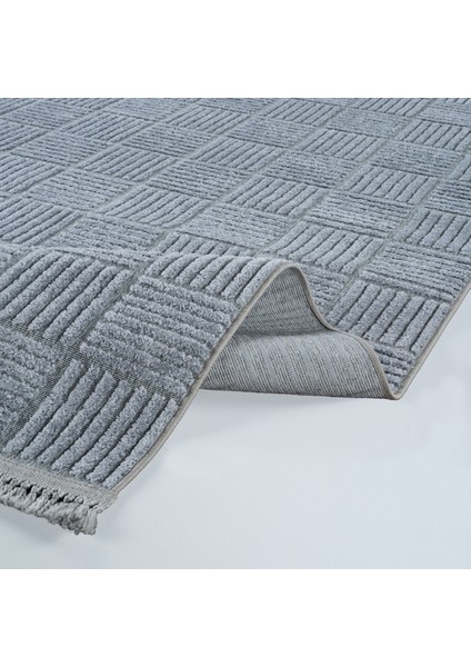 Gri Geometrik Etnik Modern Desenli Hav Vermeyen Leke Tutmayan Kolay Temizlenen Yumuşak Makine Salon Yolluk Mutfak Halı