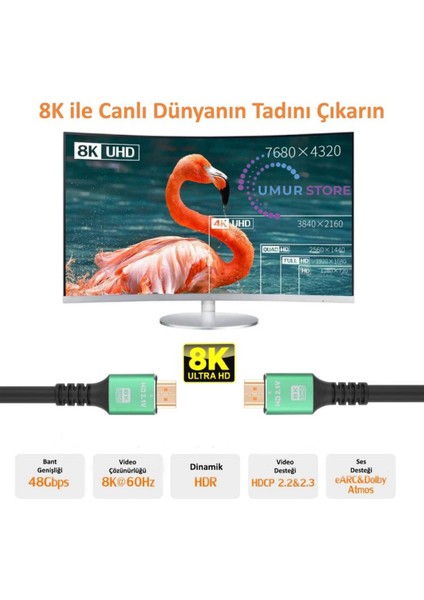 5mt 8k 60HZ HDMI 2.1 - Ethernet 48 Gbps Metal Başlık HDMI Kablo modelleri