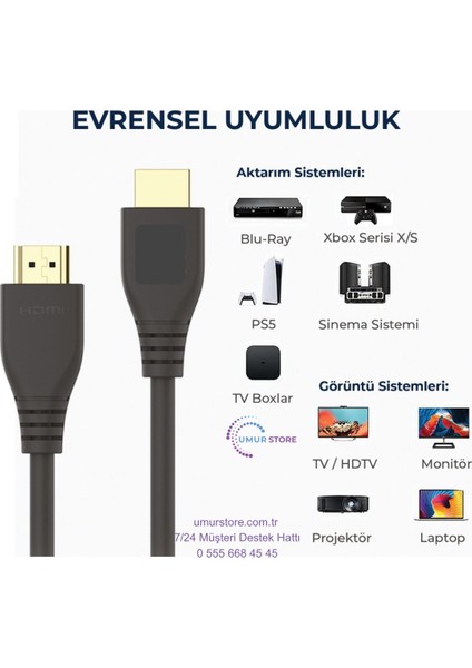 8K@60Hz HDMI 2.1 Ethernet 48GBPS. Veri Aktarım - Earc - 3D Ready Destekli Altın Kaplama 5 Metre HDMI Kablo fiyatları