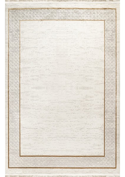 Shaymaa Çerçeveli Krem Polyester Dikdörtgen Modern Desenli Akrilik Hav Vermeyen Leke Tutmayan Kolay Temizlenen Yumuşak Makine Salon Yolluk Mutfak Halı