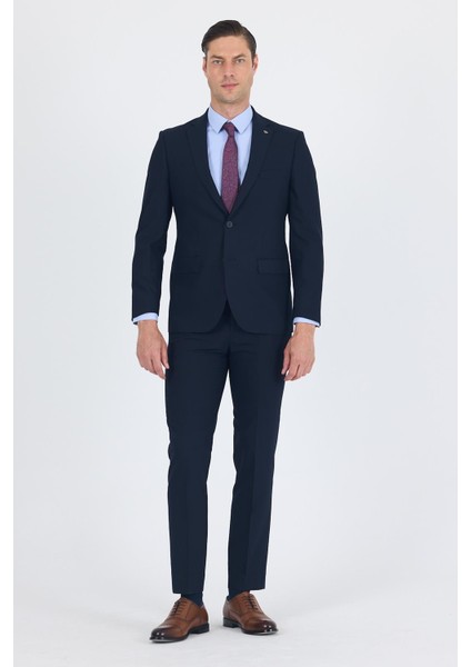 Lacivert Düz Gabardin Mono Yaka 2 Düğme 6 Drop Comfort Fit Basic Takım Elbise 1001250010_206