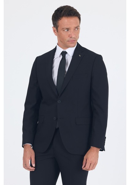 Siyah Düz Gabardin Mono Yaka 2 Düğme 6 Drop Comfort Fit Basic Takım Elbise 1001250010_001 modelleri