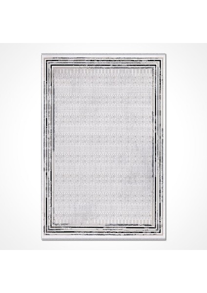 Eliza Gri Çerçeveli Etnik Modern Desenli Örgü Hav Vermeyen Leke Tutmayan Kolay Temizlenen Yumuşak Makine Salon Yolluk Mutfak Halı