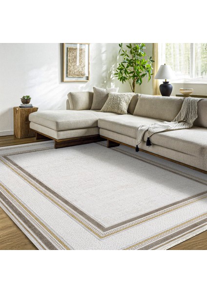 Kahverengi Çerçeveli Etnik Modern Desenli Pamuk Makinada Yıkanabilir Hav Toz Vermez Leke Tutmayan Kaymaz Taban Dijital Makine Baskı Salon Yolluk Mutfak Halı modelleri