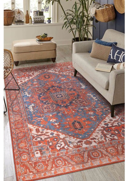 Derry Klasik Turuncu Polyester Kare Modern Desenli Pamuk Makinada Yıkanabilir Hav Toz Vermez Leke Tutmayan Kaymaz Taban Dijital Makine Baskı Salon Yolluk Mutfak Halı fiyatları