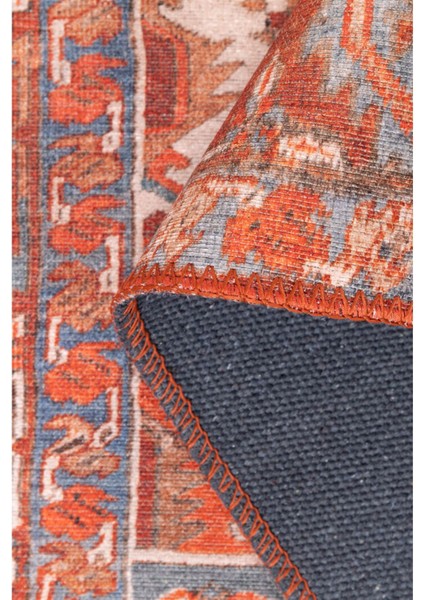 Derry Klasik Turuncu Polyester Kare Modern Desenli Pamuk Makinada Yıkanabilir Hav Toz Vermez Leke Tutmayan Kaymaz Taban Dijital Makine Baskı Salon Yolluk Mutfak Halı fırsatları