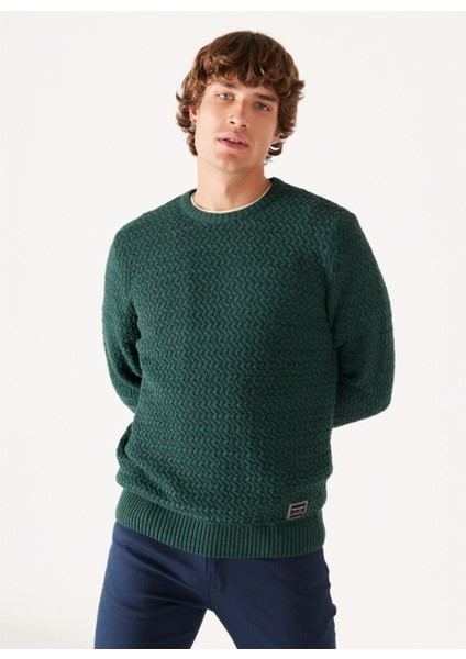 Regular Fit Normal Kesim Bisiklet Yaka Yeşil Triko Kazak