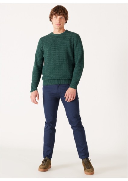 Regular Fit Normal Kesim Bisiklet Yaka Yeşil Triko Kazak