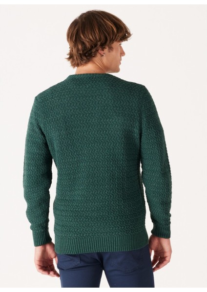 Regular Fit Normal Kesim Bisiklet Yaka Yeşil Triko Kazak