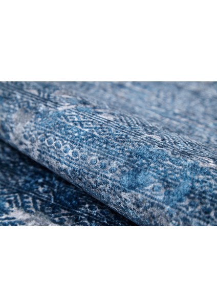 Bircand Mavi Modern Etnik Desenli Pamuk Makinada Yıkanabilir Hav Toz Vermez Leke Tutmayan Kaymaz Taban Dijital Makine Baskı Salon Yolluk Mutfak Halı indirimleri