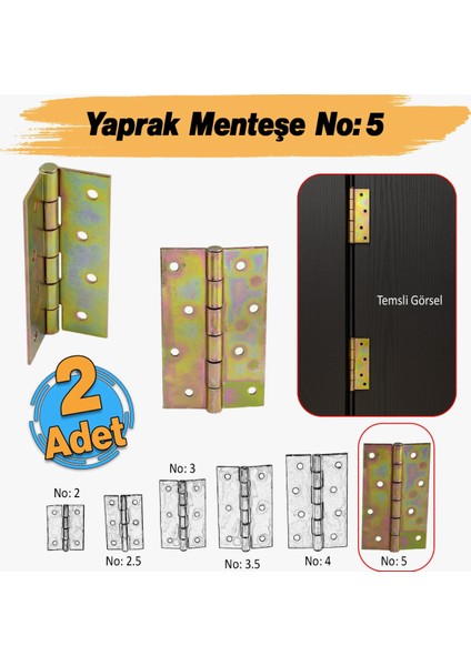 Metal Sarı Yaprak Menteşe Mobilya Pencere Kapı Dolap Menteşe No:5 (2 Adet)