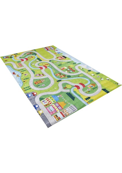 Caceres Figürlü Yeşil Polyester Kare Modern Desenli Pamuk Makinada Yıkanabilir Hav Toz Vermez Leke Tutmayan Kaymaz Taban Dijital Makine Baskı Salon Yolluk Mutfak Halı modelleri