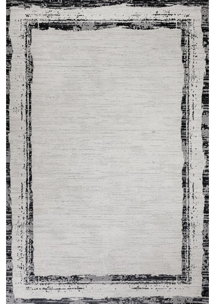 Antrasit Çerçeveli Etnik Modern Desenli Pamuk Makinada Yıkanabilir Hav Toz Vermez Leke Tutmayan Kaymaz Taban Dijital Makine Baskı Salon Yolluk Mutfak Halı