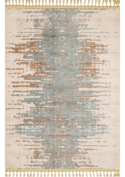 Pratik Mavi Modern Etnik Desenli Bambu Makinada Yıkanabilir Hav Toz Vermez Leke Tutmayan Kaymaz Taban Dijital Makine Baskı Salon Yolluk Mutfak Halı