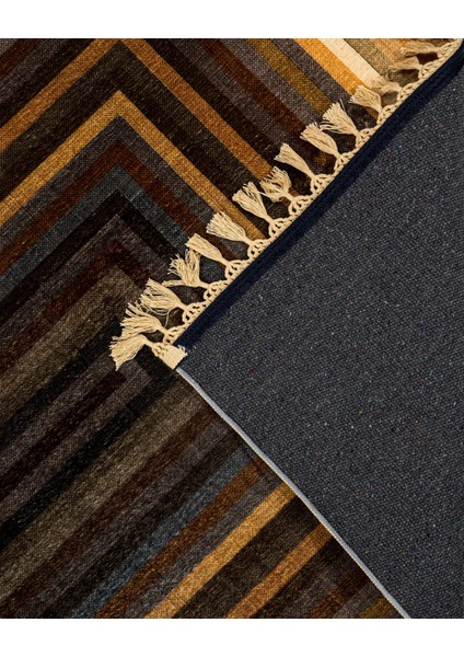 Pratyaksh Kahverengi Çerçeveli Etnik Modern Desenli Bambu Makinada Yıkanabilir Hav Toz Vermez Leke Tutmayan Kaymaz Taban Dijital Makine Baskı Salon Yolluk Mutfak Halı fırsatları