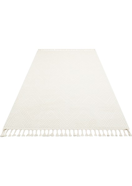 Paola Beyaz Geometrik Etnik Modern Desenli Mikro Hav Vermeyen Leke Tutmayan Kolay Temizlenen Yumuşak Makine Salon Yolluk Mutfak Halı modelleri