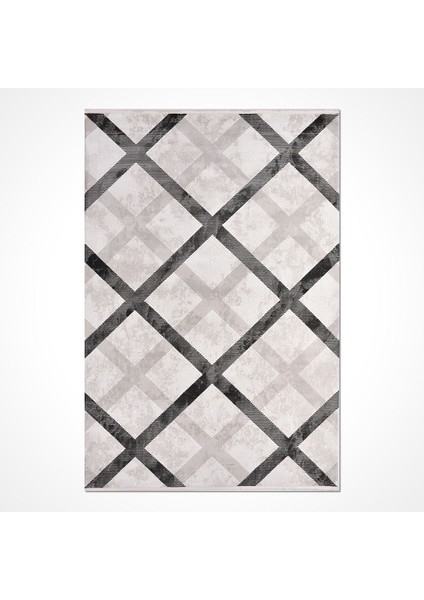Sierra Gri Geometrik Etnik Modern Desenli Hav Vermeyen Leke Tutmayan Kolay Temizlenen Yumuşak Makine Salon Yolluk Mutfak Halı