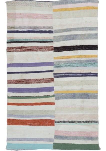 Teselya Bej Çizgili Yün Modern Desenli Yün Hav Toz Vermez Leke Tutmayan Salon Yolluk Mutfak El Dokuma Halı