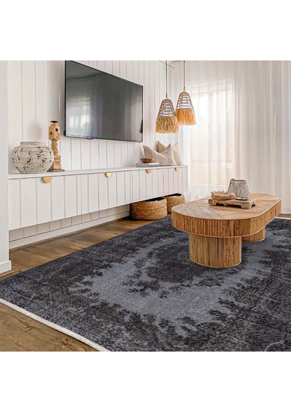 Siyah Klasik Etnik Modern Desenli Pamuk Makinada Yıkanabilir Hav Toz Vermez Leke Tutmayan Kaymaz Taban Dijital Makine Baskı Salon Yolluk Mutfak Halı modelleri