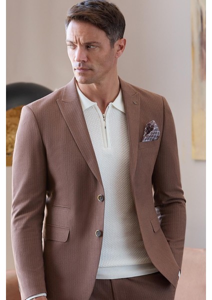 Beyaz Uzun Kol Kendinden Desenli Örme Polo Yaka Classic Comfort Fit Triko 1012245156