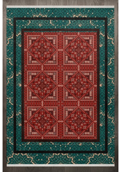 Geometrik Kırmızı Pamuk Dikdörtgen Modern Desenli Pamuk Makinada Yıkanabilir Hav Toz Vermez Leke Tutmayan Kaymaz Taban Dijital Makine Baskı Salon Yolluk Mutfak Halı