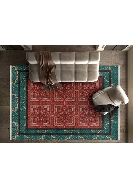 Geometrik Kırmızı Pamuk Dikdörtgen Modern Desenli Pamuk Makinada Yıkanabilir Hav Toz Vermez Leke Tutmayan Kaymaz Taban Dijital Makine Baskı Salon Yolluk Mutfak Halı fiyatları