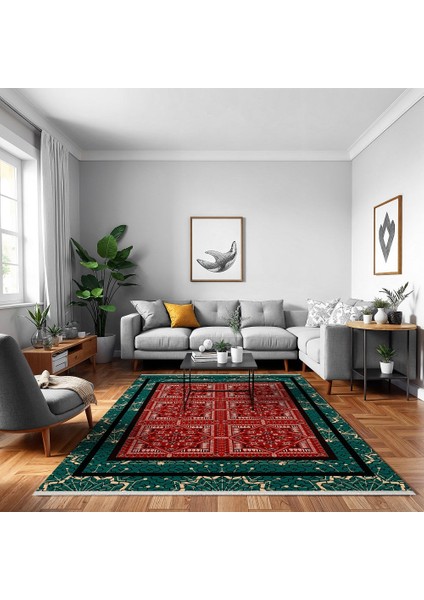 Geometrik Kırmızı Pamuk Dikdörtgen Modern Desenli Pamuk Makinada Yıkanabilir Hav Toz Vermez Leke Tutmayan Kaymaz Taban Dijital Makine Baskı Salon Yolluk Mutfak Halı fırsatları