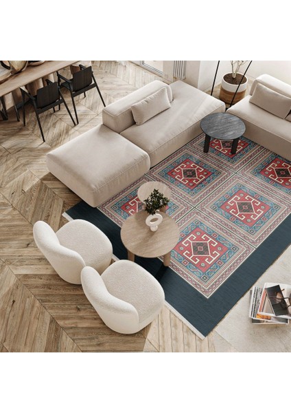 Geometrik Lacivert Pamuk Dikdörtgen Modern Desenli Pamuk Makinada Yıkanabilir Hav Toz Vermez Leke Tutmayan Kaymaz Taban Dijital Makine Baskı Salon Yolluk Mutfak Halı modelleri