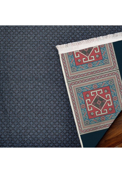 Geometrik Lacivert Pamuk Dikdörtgen Modern Desenli Pamuk Makinada Yıkanabilir Hav Toz Vermez Leke Tutmayan Kaymaz Taban Dijital Makine Baskı Salon Yolluk Mutfak Halı indirimleri