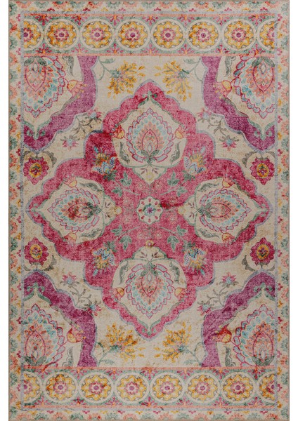 Jurassic Klasik Pembe Polyester Kare Modern Desenli Pamuk Makinada Yıkanabilir Hav Toz Vermez Leke Tutmayan Kaymaz Taban Dijital Makine Baskı Salon Yolluk Mutfak Halı fiyatları