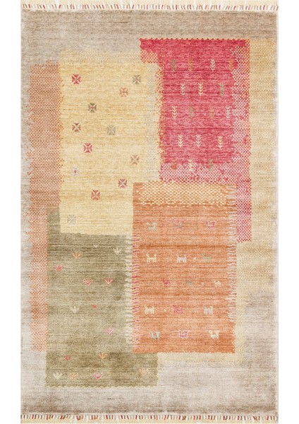 Geometrik Sarı Tensel Dikdörtgen Modern Desenli Akrilik Hav Vermeyen Leke Tutmayan Kolay Temizlenen Yumuşak Makine Salon Yolluk Mutfak Halı