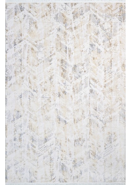 Skye Çizgili Krem Akrilik Kare Modern Desenli Akrilik Hav Vermeyen Leke Tutmayan Kolay Temizlenen Yumuşak Makine Salon Yolluk Mutfak Halı