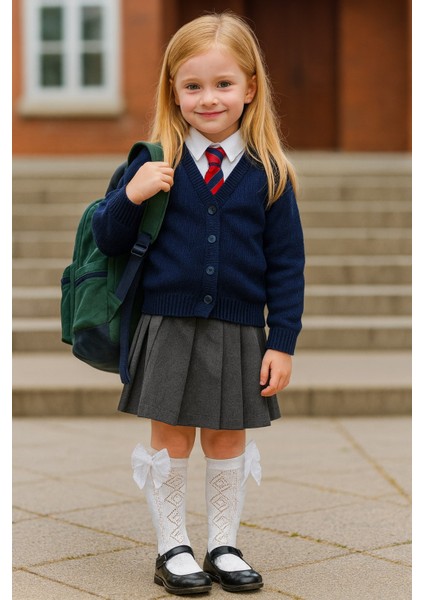 Taşlı Dantelli Dizaltı Çocuk Çorap