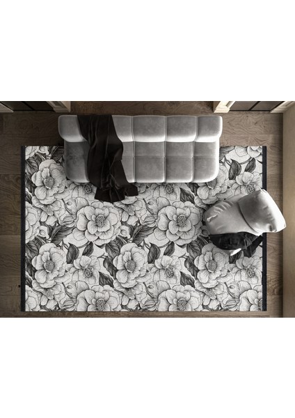 Çiçekli Beyaz Pamuk Dikdörtgen Modern Desenli Pamuk Makinada Yıkanabilir Hav Toz Vermez Leke Tutmayan Kaymaz Taban Dijital Makine Baskı Salon Yolluk Mutfak Halı fiyatları