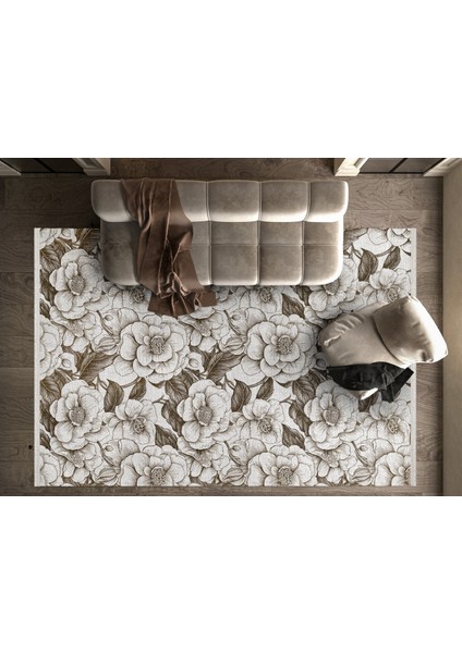 Çiçekli Kahverengi Pamuk Dikdörtgen Modern Desenli Pamuk Makinada Yıkanabilir Hav Toz Vermez Leke Tutmayan Kaymaz Taban Dijital Makine Baskı Salon Yolluk Mutfak Halı fiyatları