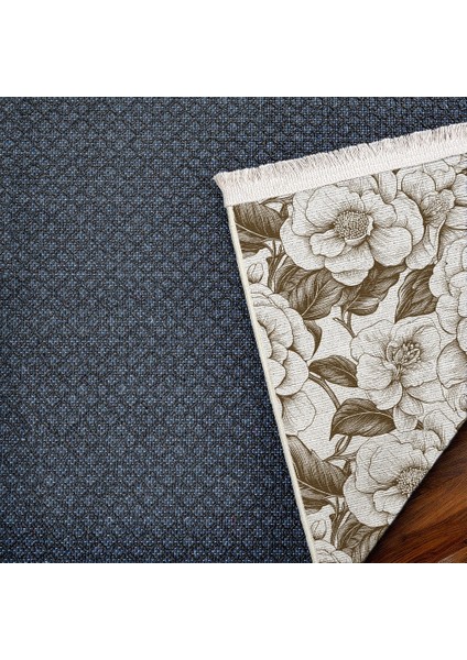 Çiçekli Kahverengi Pamuk Dikdörtgen Modern Desenli Pamuk Makinada Yıkanabilir Hav Toz Vermez Leke Tutmayan Kaymaz Taban Dijital Makine Baskı Salon Yolluk Mutfak Halı indirimleri