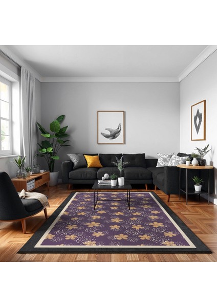 Çiçekli Mor Pamuk Dikdörtgen Modern Desenli Pamuk Makinada Yıkanabilir Hav Toz Vermez Leke Tutmayan Kaymaz Taban Dijital Makine Baskı Salon Yolluk Mutfak Halı fiyatları