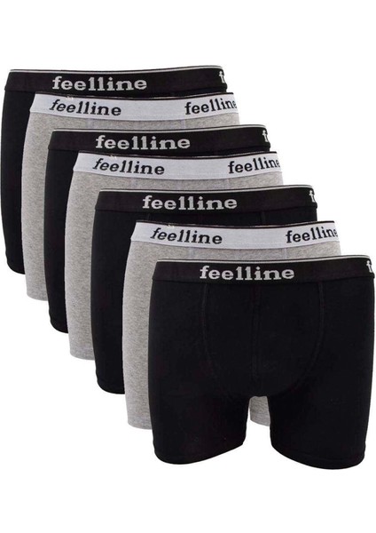 7 Adet Feelline Siyah ve Gri Pamuklu Doğal Likralı Erkek Boxer