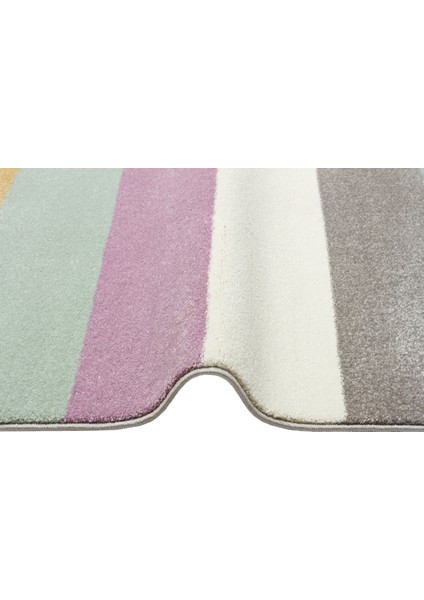 Nuziders Pembe Çizgili Etnik Modern Desenli Poliproplen Hav Vermeyen Leke Tutmayan Kolay Temizlenen Yumuşak Makine Salon Yolluk Mutfak Halı fiyatları