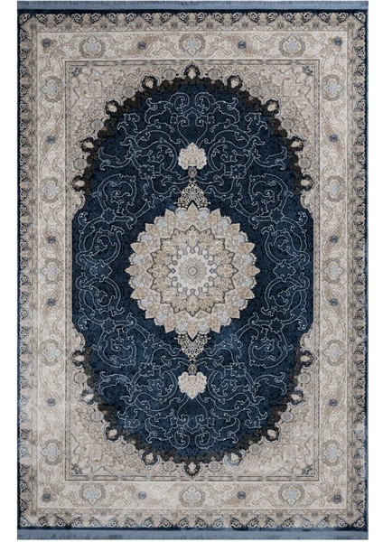 Rewa Klasik Lacivert Polyester Dikdörtgen Modern Desenli Akrilik Hav Vermeyen Leke Tutmayan Kolay Temizlenen Yumuşak Makine Salon Yolluk Mutfak Halı