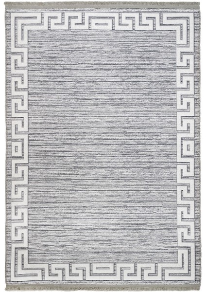 Hoogeveen Geometrik Gri Polyester Dikdörtgen Modern Desenli Pamuk Makinada Yıkanabilir Hav Toz Vermez Leke Tutmayan Kaymaz Taban Dijital Makine Baskı Salon Yolluk Mutfak Halı