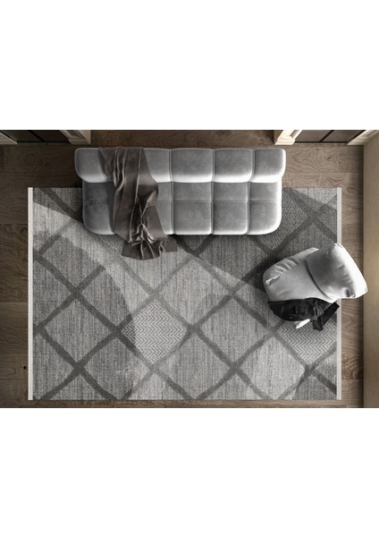 Geometrik Gri Pamuk Dikdörtgen Modern Desenli Pamuk Makinada Yıkanabilir Hav Toz Vermez Leke Tutmayan Kaymaz Taban Dijital Makine Baskı Salon Yolluk Mutfak Halı fiyatları