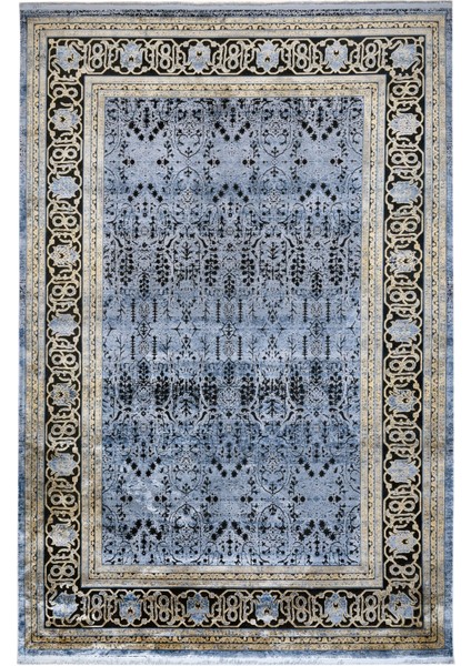 Klasik Lacivert Viskon Dikdörtgen Modern Desenli Akrilik Hav Vermeyen Leke Tutmayan Kolay Temizlenen Yumuşak Makine Salon Yolluk Mutfak Halı