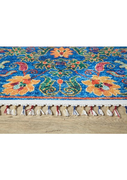 Lomza Mavi Göbekli Etnik Modern Desenli Makinada Yıkanabilir Hav Toz Vermez Leke Tutmayan Kaymaz Taban Dijital Makine Baskı Salon Yolluk Mutfak Halı fırsatları